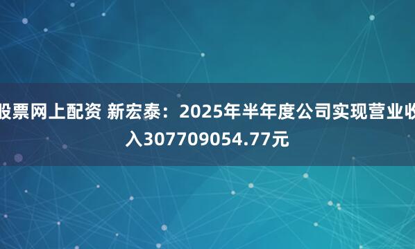 股票网上配资 新宏泰：2025年半年度公司实现营业收入307709054.77元